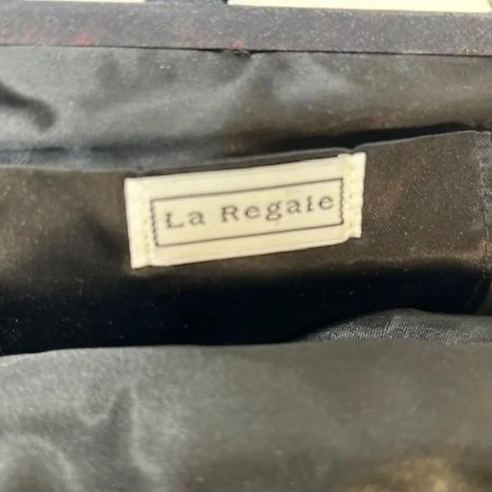 La Regale Black Satin Ruched Evening Bag with Beaded Handle & Kissing Lock Snap